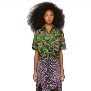 McQ Alexander McQueen Pink and Green Knot Front Short Sleeve Shirt